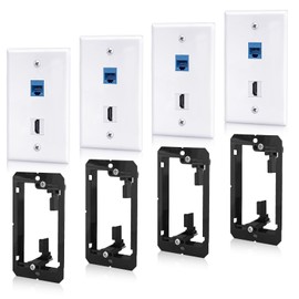 4-Pack HDMI Ethernet Wall Plates 2 Port Keystone Jack Cat6 RJ45 Coupler with Single Gang Low Voltage Mounting Bracket for Home Theater HDTV