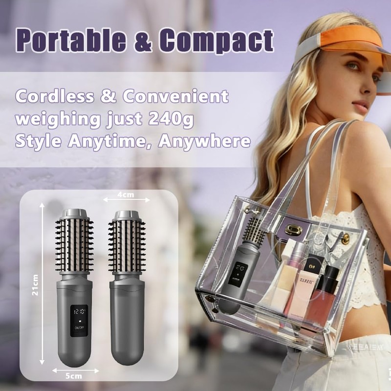 SL Euthtion Cordless Hair Curling Iron Brush Rechargeable Battery-Powered, 3-in-1