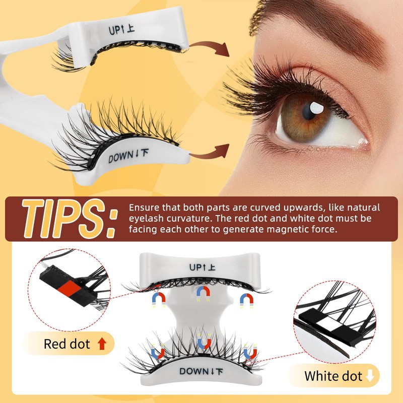 QUEWEL 4 Pairs Magnetic Eyelashes Natural Look, Reusable Magnetic Eyelashes