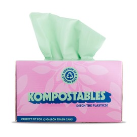 KOMPOSTABLES 100% Home Compostable Kitchen Trash Bags, 13 Gallon, Unscented Corn Plastic Bags w/Handles, 49 Liter Tall, Biodegradable Garbage, Compost & Food Scrap Waste Can Liners, Heavy Duty, 35 Ct