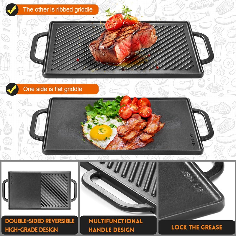 GGC Cast Iron Reversible Grill Griddle for Stove Top, Flat