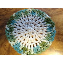 Handmade  NEW 6 Handmade Crochet Dishcloths Wash 100% Cotton Ecru, Teal Blue & Green   7"