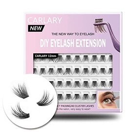 CarLary DIY Eyelash Extension, Individual Lashes, 3D Effect Reusable 40 Cluster Lashes, C Curl Fluffy Wispy Individual Eyelash Clusters for Home Eyelash Extensions (Fluffy-12mm), 40 Count (Pack of 1)