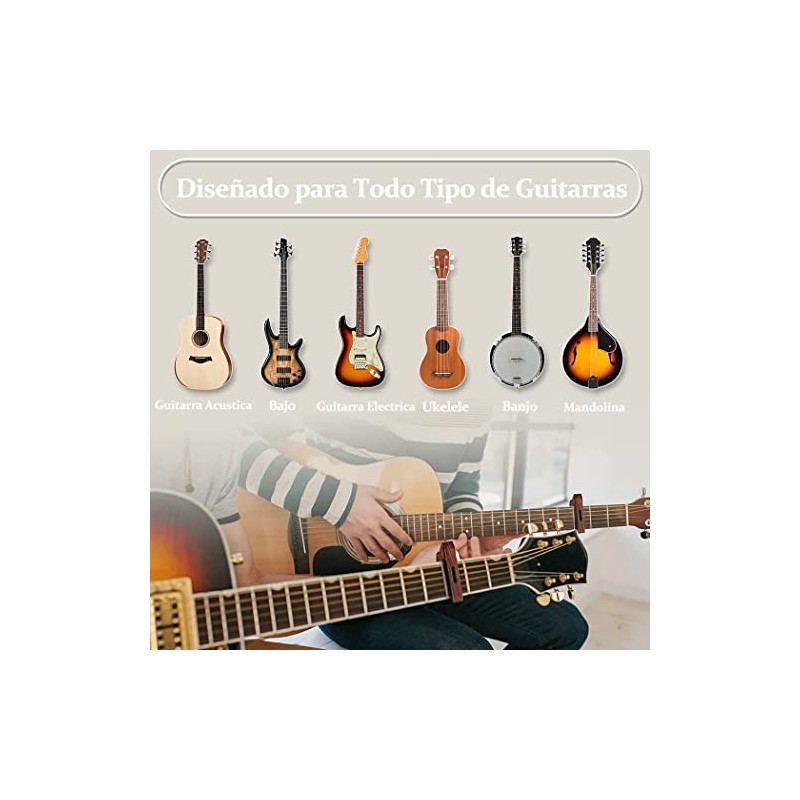 Capotraste Hekyip para Guitarra con Soporte para Púas, 6 Púas