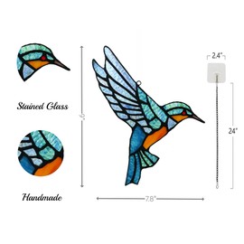 Alivagar Hanging Ornament, 2PCS Stained Glass Hummingbird Suncatcher Decor for Window, Wall, Garden, Handcrafted Birds Ornaments