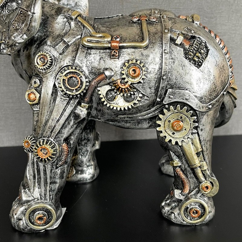 Darthome Steampunk Elephant Ornament Industrial Silver Resin Gothic African Animal