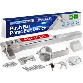 304 Stainless Steel Panic Bars for Emergency Exit Doors with Alarms - 25.5” Commercial Door Push Bar Panic Exit Device with Exterior Lever Handle, Panic Door Hardware for 26”-41”Wooden/Metal Doors
