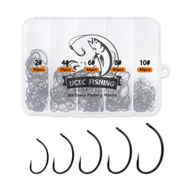 UCEC 190PCS Barbless Fishing Hooks, Carp Hooks Circle Curve Shank Fly Tying Fishing Hook Tackle Kit for Freshwater Saltwater Hair Rig Trout Size: 2# 4# 6# 8# 10#