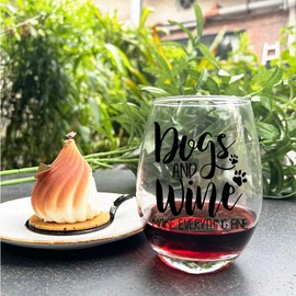 Vagafilla Dogs and Wine Make Everything Fine Wine Glass 15oz, Stemless Wine Glass for Dog Lovers, Funny Dog Themed Wine Glass Gift,Dog Mom Gifts For Women Man Friends Sisters Grandma Wife-11