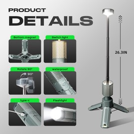 NIEYUX Camping Light, Telescopic Camping Lantern with Storage Bag, Collapsible, Magnetic, 10500mAh Battery, Rechargeable Outdoor Portable Lights for Hiking, Fishing, and Travel (Dark Gray)