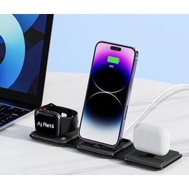 WIKIPARTS 30W Magnetic Wireless Black Charger Pad Stand Compatible with IWatch 2/3/4/5/6/SE/7/8/Ultra 3 in 1 Fast Charging Dock Station