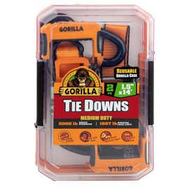 Gorilla Ratchet Tie Down Straps (2Pack) 1.5in x 14ft - 5000lb Break Strength, Heavy Duty Orange Webbing with Gorilla-Grip Handle, Cap Locks & Floating D Rings for Secure Cargo Hauling, Camping, Moving