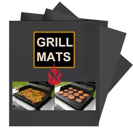 BBQ Grill Mat, Set of 4 Non Stick Barbecue Grill, Reusable Baking Mats for Baking on Gas or Electric Grill, Easy to Clean, Heat Resistant Barbecue Sheets (Black, 40 x 43cm)