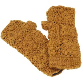 GURU SHOP Crocheted Flower Hand Warmers, Arm Warmers Made of Virgin Wool, Pulse Warmer, Men/Women, Red, Size: One Size, Gloves and Hand Warmers Alternative Clothing, Mustard