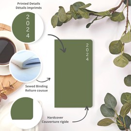 Pierre Belvédère - 2024 Bilingual Annual Agenda - Pocket Weekly Planner - 3.5” x 6.3” - Mini Kaki - Year, Monthly and Weekly Planner - Sewed Binding - 4422911