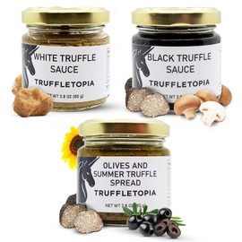 Truffletopia | Truffle Sauce Trio | Black White and Olive Spread with Real Truffles | Best Gourmet Pasta or Pizza Sauce | Better than Truffle Oil | Gluten Free, Non-GMO| Gift Set Sampler | 3 Sauces