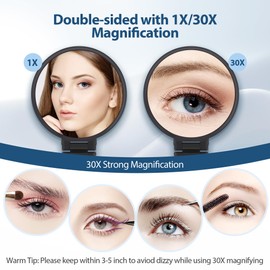 MIYADIVA Handspiegel, 30X Vergrößerungsspiegel auf Ständer, zweiseitiger Vergrößerungsspiegel mit 30X/1X Vergrößerung, verstellbarer Griff,tragbarer Reise-Makeup-Spiegel für Augenbrauenzupfen Perlweiß