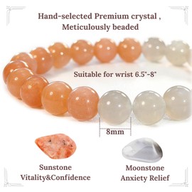 Atminafays 8MM Healing Crystal Bracelet - Sunstone & Moonstone | Natural Stone Balancing Energy Jewelry, Adjustable 6.5-8", Spiritual Gift