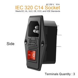 Module Plug,10A Fuse Switch Male Power Socket,Adapter Power Connector,3 Pins Inlet Power Socket,Black,Red Button,AC 250V 10A IEC 320 C14 3 Pieces