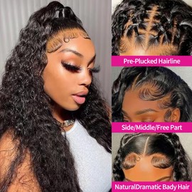 Deep Wave Lace Front Wigs Human Hair 13x4 HD Lace Front Wigs Human Hair Pre Plucked Brazilian Curly HumanHair Wig 200 Density Glueless Frontal Wigs For Women(22inch)