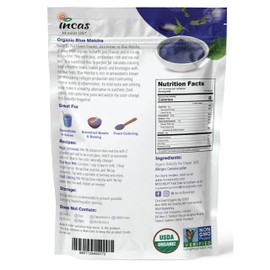 INCAS 100% USDA Organic Butterfly Pea Flower Powder - 8 Ounce | Organic Blue Matcha Tea | Non-GMO Verified Extract from Thailand | Adaptogenic Raw Culinary | Vegan Blue Food Coloring