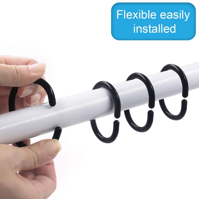 Black Shower Curtain Hooks, 24pcs Plastic Shower Curtain Rings, C