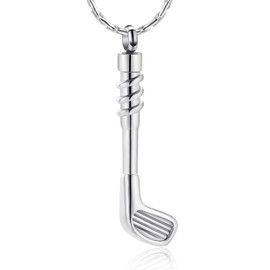 constantlife Cremation Golf Clubs Jewelry for Ashes Urn Necklace Keepsake 316L Stainless Steel Memorial Pendant (Silver)