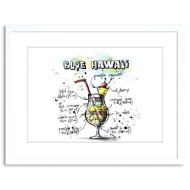 Wee Blue Coo FOOD DRINK PAINTING ALCOHOL COCKTAIL RECIPE BLUE HAWAII FRAMED PRINT F97X4649