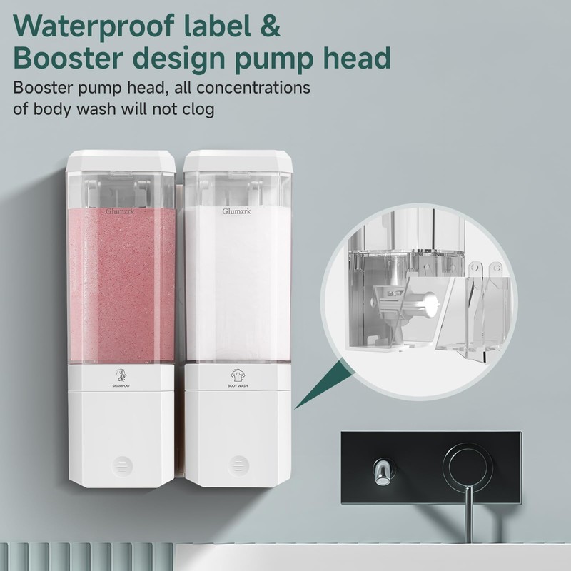 Shampoo and Conditioner Dispenser 2 Chamber No Drill Shampoo Dispenser
