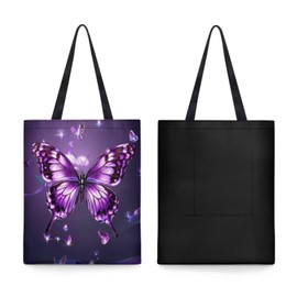 chaqlin Purple Butterflies Shoulder Handbag for Women Girls Cute Canvas Tote Bags Large Shopping Bags Reusable Travel Laundry Bag Daily Working Gym Bags Butterfly Printed