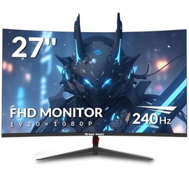 Great voell 27 Inch Farmless Gaming Monitor, 240Hz 1ms FHD 1080P, 1500R VA Panel, FreeSync, 2X HDMI 1.4 & 2X DP 1.2, 100% sRGB, 90% DCI-P3, Frameless Design, VESA Mount, Metal Stand – Black