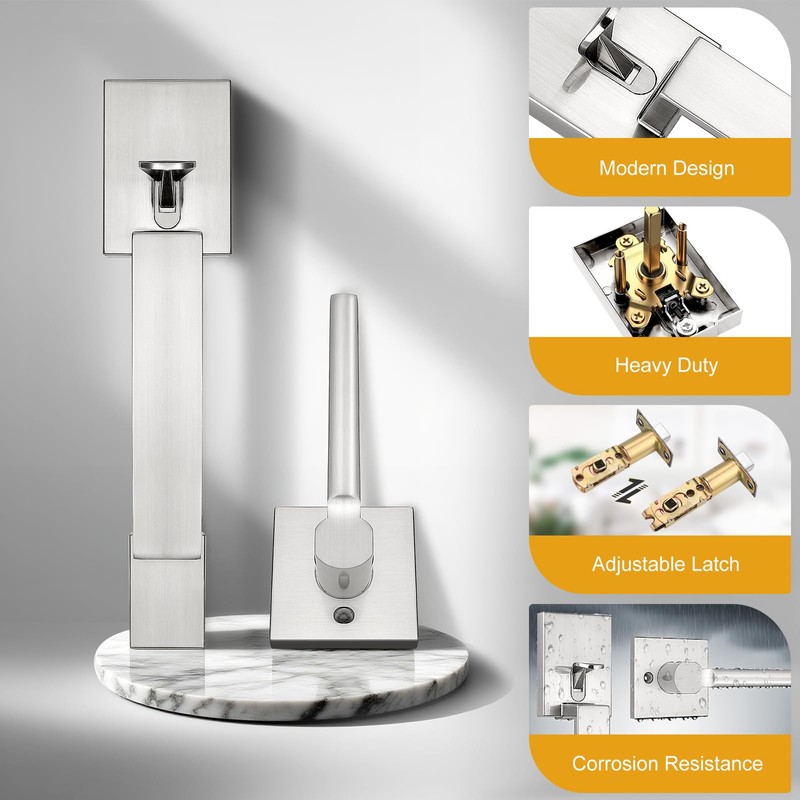 Probrico Heavy Duty Front Door Handleset, Modern Square Exterior Passage