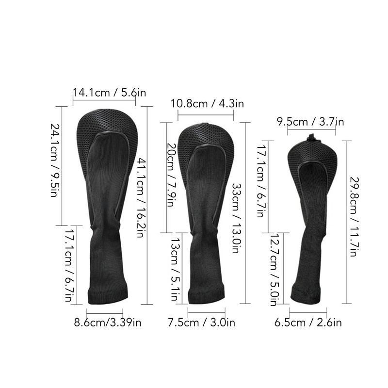 3Pcs Golf Club Head Covers 1 3/5 UT Breathable Mesh