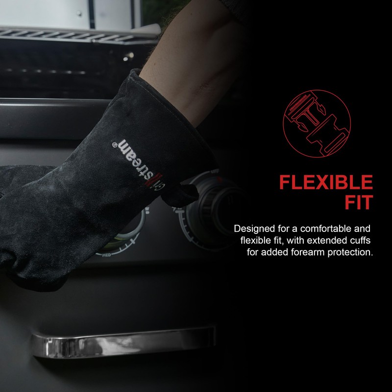 Grillstream Deluxe Leather Gloves, Heat-Resistant with Ultra-Durable Lining, Stylish &
