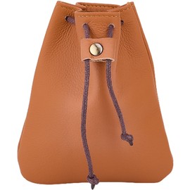 Beebeecraft Leather Bag with Drawstring Cowhide Leather Jewellery Storage Bag 4.7 x 4 (5) cm Sand Small Coin / Dust Wallet for Jewellery
