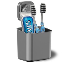 Toothbrush Holders for Bathrooms, Suction Cup Large Caliber Design for Electric/Manual Toothbrushes & Toothpaste - for Alaskan Cruises & Home Bathroom Countertop Accessories (Grey)