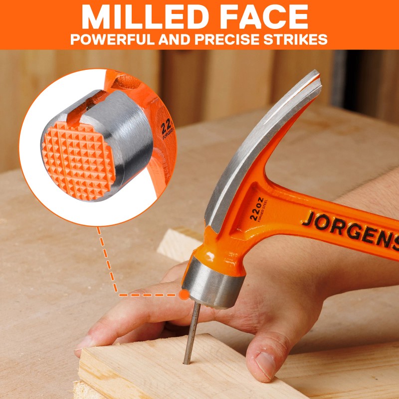 Jorgensen 22 oz Framing Hammer, Straight Claw Hammer with Magnetic