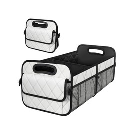 NYTKL Car Trunk Organizer, Collapsible Auto Storage Box with Multi Pockets, Waterproof Oxford Cargo Organizer with Reinforced Handles, Universal Car Accessories for Men Women (White)