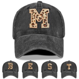 Womens Baseball Hat Initial Gifts, Cheetah Baseball Cap Low Profile Caps for Men Black Embroidery Washed Adjustable Dad Hats (US, Alpha, One Size, Black-M)