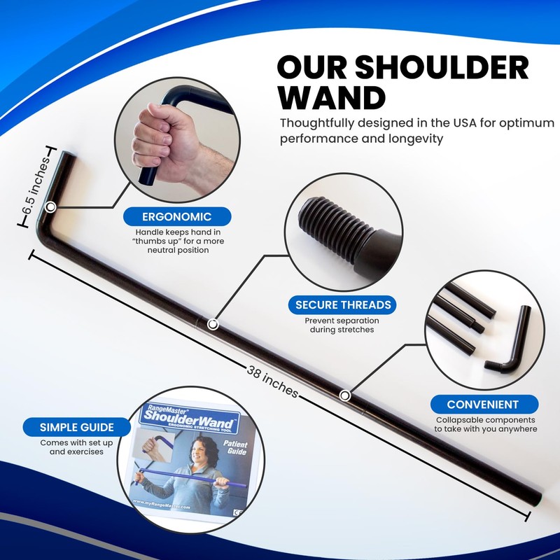 RangeMaster ShoulderWand Therapy Stretching Tool│Collapsible Stretching Bar│Physical Therapy Tool for