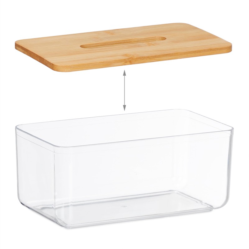 Relaxdays Tissue Box, Plastic & Bamboo, Cosmetic Tissue Box, Square