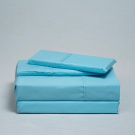 Atelier 100% Cotton Cal King Sheet Set, Bedding Sheets & Pillowcases, Percale Weave 400 TC, 4 Pc California King Sheet Sets, 1 Flat Sheet, 1 Fitted Sheet, 2 Pillowcases, 17" Deep Pocket, Steel Blue