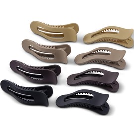 Cptots 8 Pcs Large French Flat Hair Clip for Women Strong Hold Lay Flat Claw Clips for Thick Thin Hair Non Slip Rectangle Alligator Barrettes,Matte Black Brown Khaki