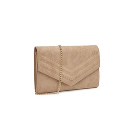 Miss Lulu Women's Clutch Elegant Envelope Clutch Evening Bag Bridal Bag Envelope Clutch Bag Handbag with Chain for Wedding Party Prom, light brown