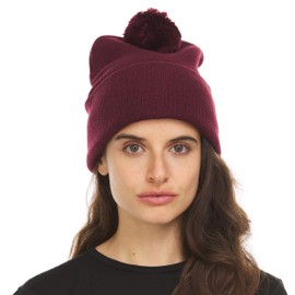 Minus33 Midweight Everyday Knit Cuff Pom Beanie - 100% Merino Wool - Winter Pom Pom Hat - Burgundy - One Size