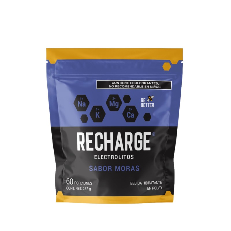 Be Better RECHARGE, Electrolitos En Polvo 60 Porciones, Sabor Moras,