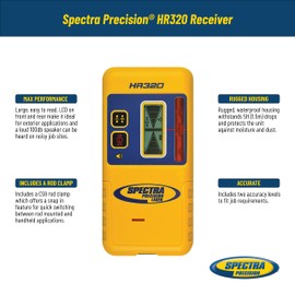 Spectra Precision HR320 Laser Receiver with C59 Rod Clamp, Front & Rear LCD Displays, Loud Speaker, Waterproof , Red