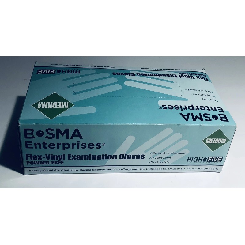 Bosma Flex-Vinyl Examination Gloves Power Free 100 Count Size Medium