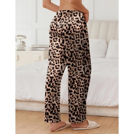 Ekouaer Womens Silk Satin Pajama Pants Soft Comfy Loose Pj Pants Drawstring Elastic Waist Wide Leg Lounge Bottoms with Pockets