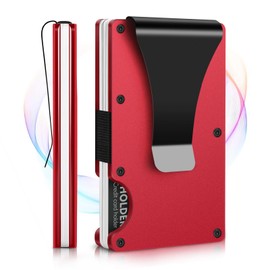 luseyfj Minimalist Wallet for Men with Money Clip, Carbon Fiber Metal Wallets for RFID Blocking, Mens Minimalist Slim Wallet, Thin Card Holder Wallet for Men & Women Slim Anti-scratch (Red)